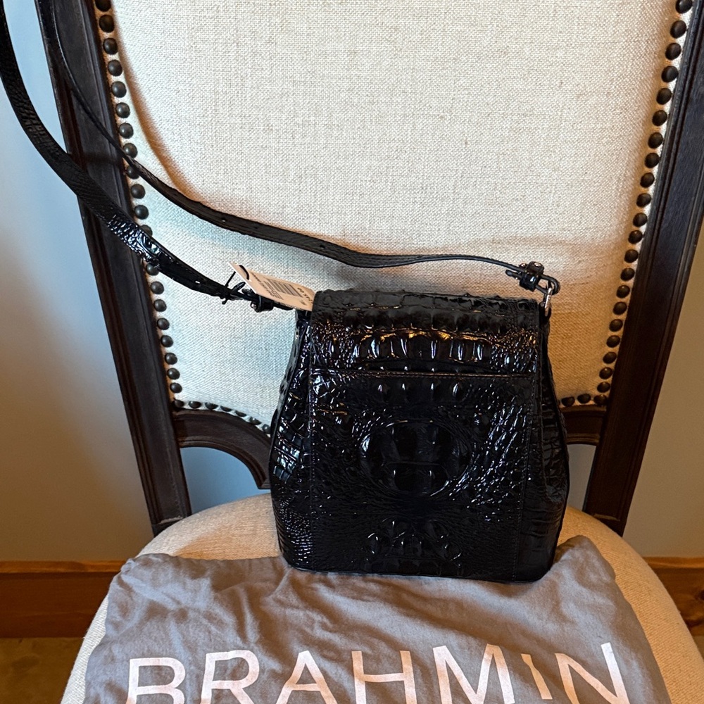 Brahmin Midnight Croc Embossed Shoulder Bag - Picture 2 of 6